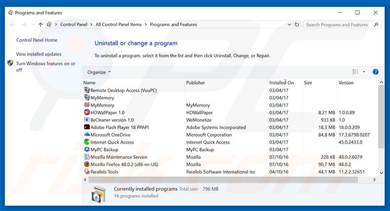 desinstalar el secuestrador de navegadores initialsite123.com con el Panel de control