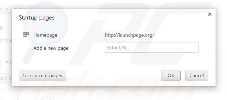 Eliminando launchpage.org de la página de inicio de Google Chrome