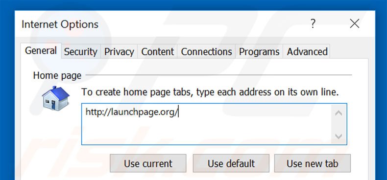 Eliminando launchpage.org de la página de inicio de Internet Explorer