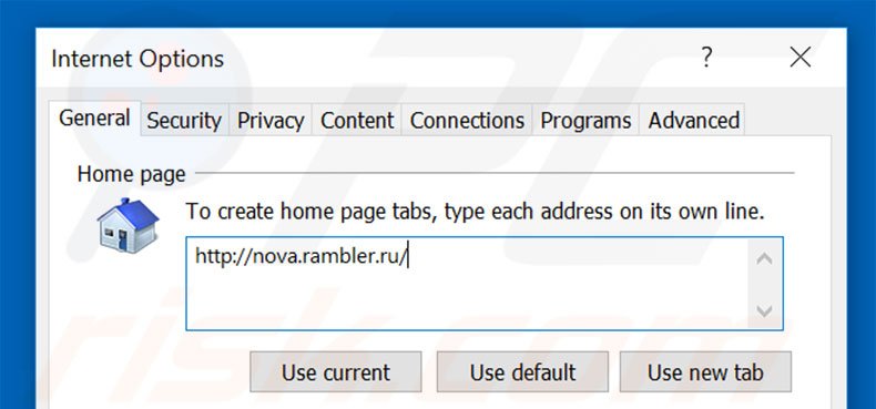 Eliminando rambler.ru de la página de inicio de Internet Explorer