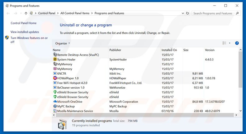 desinstalar el secuestrador de navegadores rambler.ru desde el Panel de control