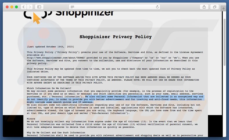 Política de privacidad de Shoppinizer