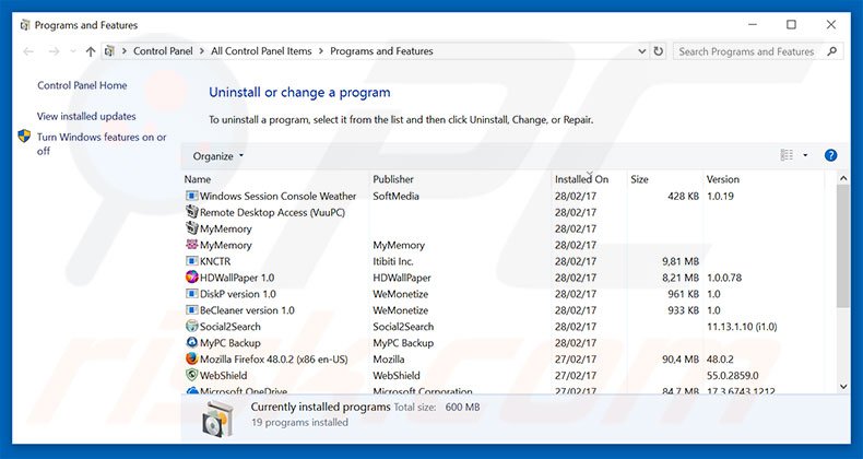 desinstalar el software publicitario Your Hard Drive Will Be Deleted desde el panel de control