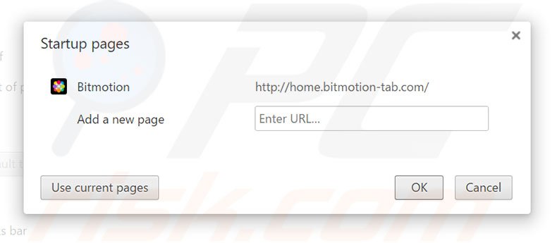 Eliminando home.bitmotion-tab.com de la página de inicio de Google Chrome