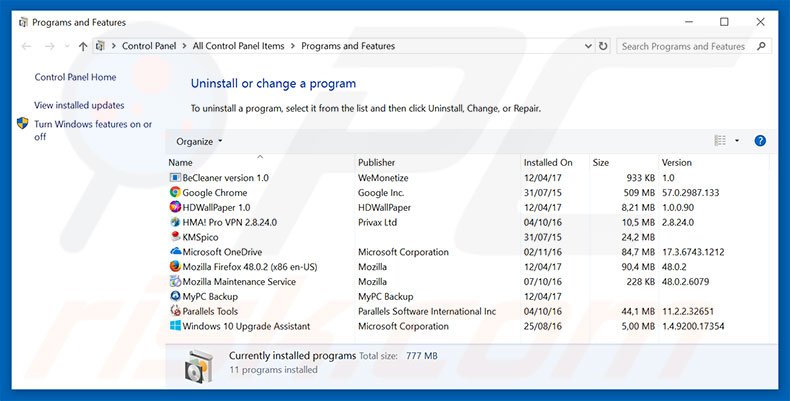 desinstalar el secuestrador de navegadores home.bitmotion-tab.com desde el Panel de control