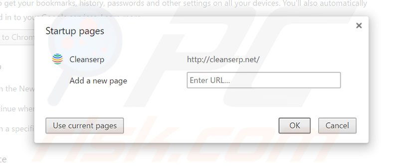 Eliminando cleanserp.net de la página de inicio de Google Chrome