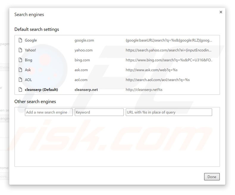 Eliminando cleanserp.net del motor de búsqueda por defecto de Google Chrome