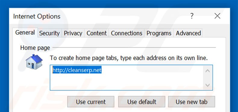 Eliminando cleanserp.net de la página de inicio de Internet Explorer