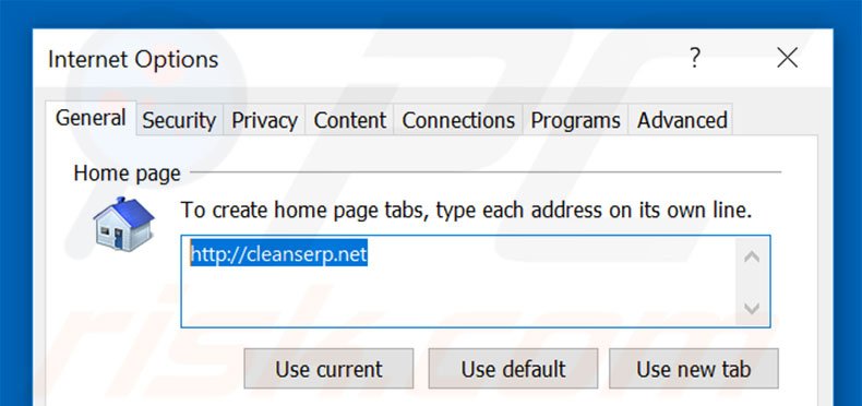 Eliminando cleanserp.net de la página de inicio de Internet Explorer