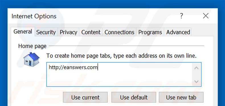 Eliminando eanswers.com de la página de inicio de Internet Explorer
