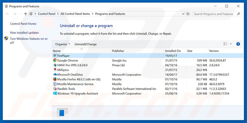 desinstalar el adware FirePlayer del Panel de control