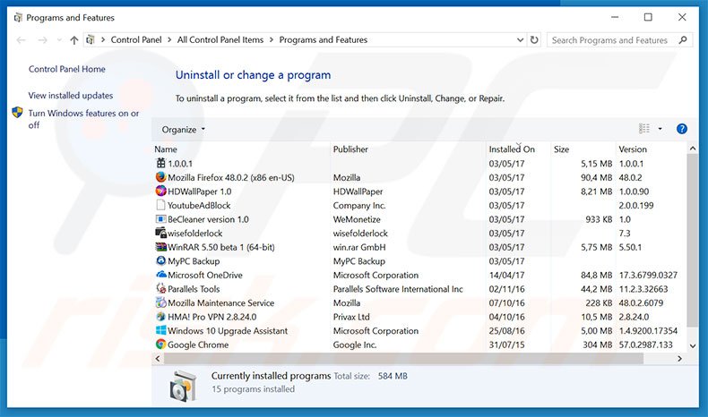 desinstalar el adware Hyper-V Manager del Panel de control