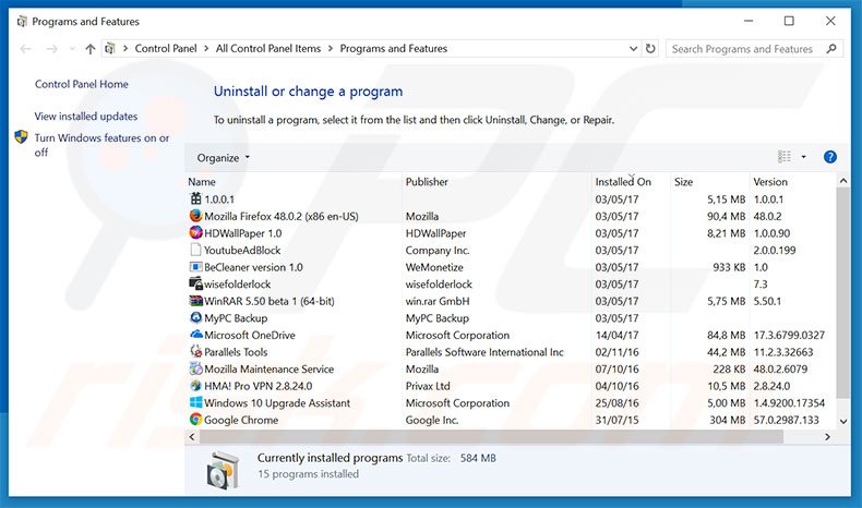 desinstalar el adware Hyper-V Manager del Panel de control