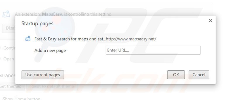 Eliminando mapseasy.net de la página de inicio de Google Chrome