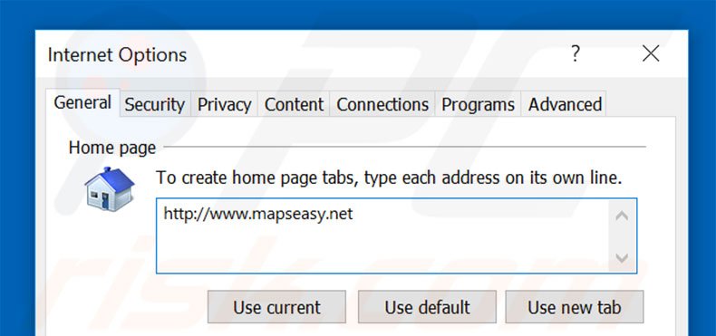 Eliminando mapseasy.net de la página de inicio de Internet Explorer