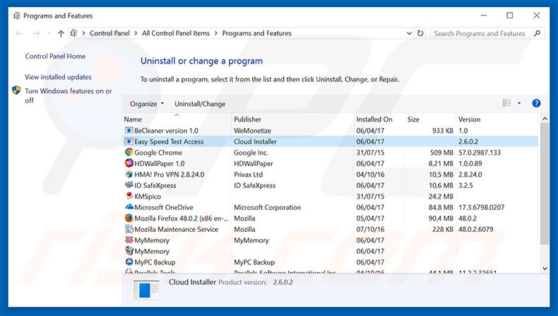 desinstalar el secuestrador de navegadores mapseasy.net desde el Panel de control