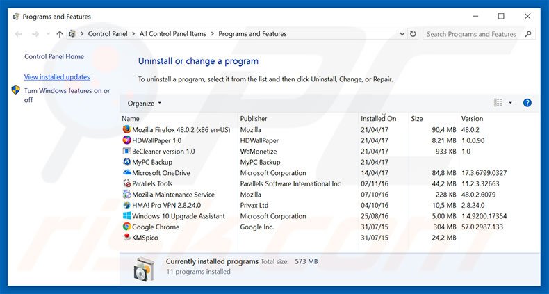 desinstalar el secuestrador de navegadores myluckypage123.com con el Panel de control