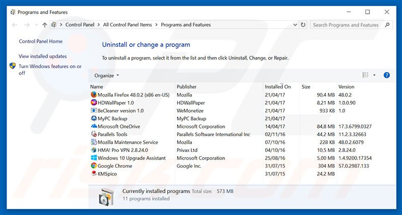 desinstalar el secuestrador de navegadores myluckysearching.com desde el Panel de control