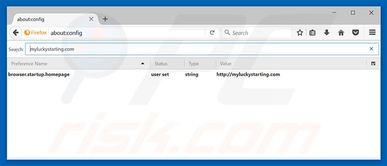 Eliminar myluckystarting.com del motor de búsqueda por defecto de Mozilla Firefox