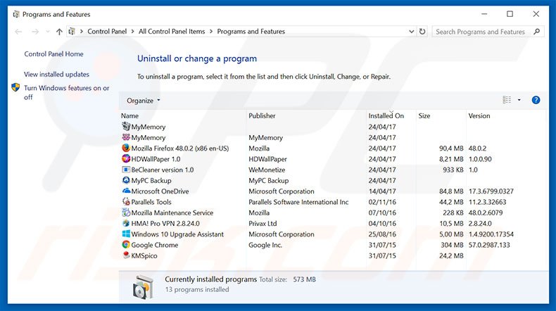 desinstalar el secuestrador de navegadores myluckystarting.com desde el Panel de control
