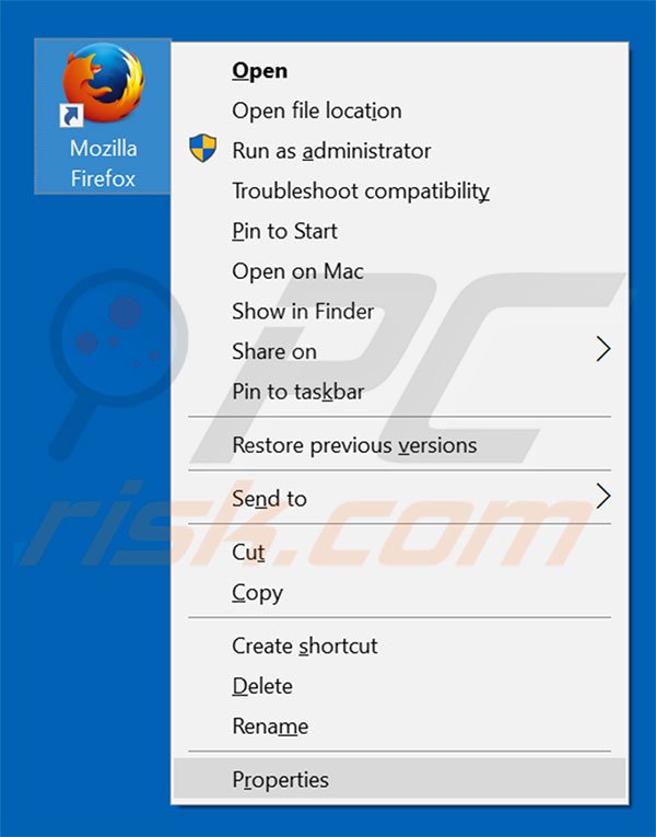 Eliminar mystarting123.com del destino del acceso directo de Mozilla Firefox paso 1