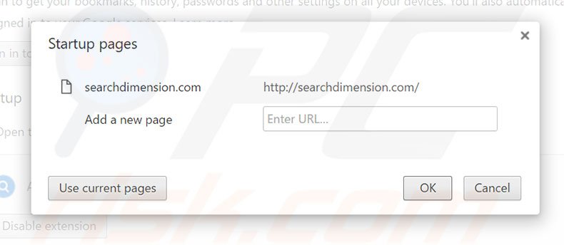  Eliminando searchdimension.com de la página de inicio de Google Chrome