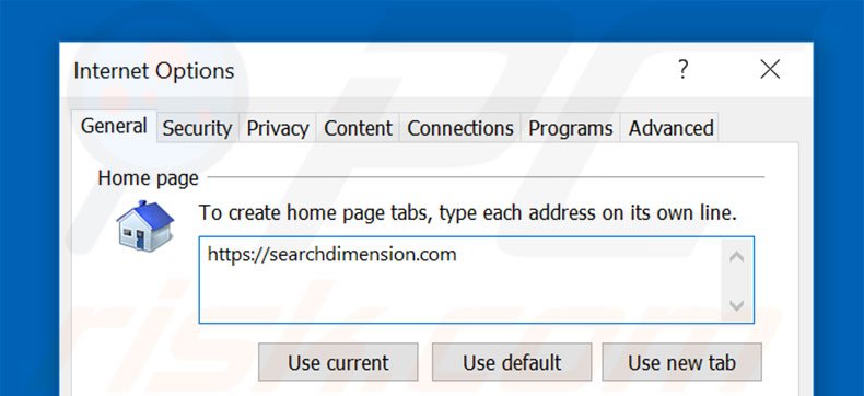 Eliminando searchdimension.com de la página de inicio de Internet Explorer