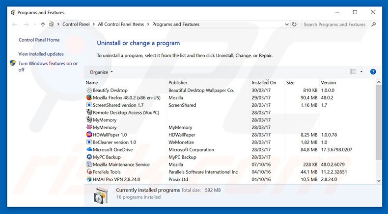 desinstalar el secuestrador de navegadores searchdimension.com desde el Panel de control