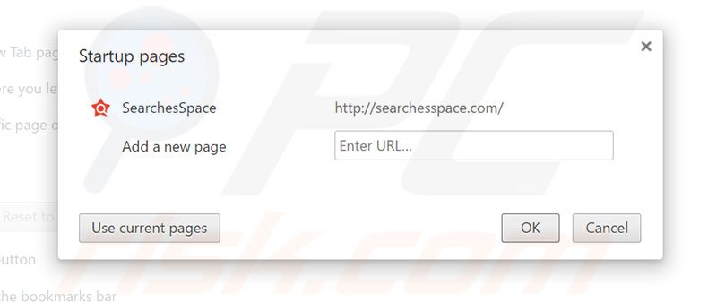 Eliminando searchesspace.com de la página de inicio de Google Chrome