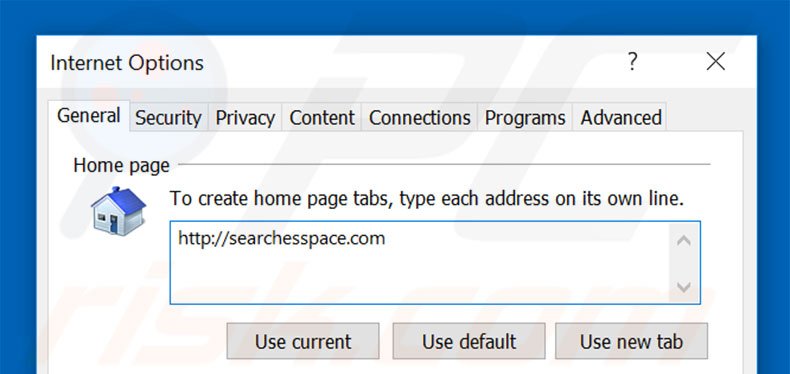 Eliminando searchesspace.com de la página de inicio de Internet Explorer