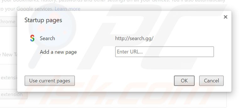 Eliminando search.gg de la página de inicio de Google Chrome