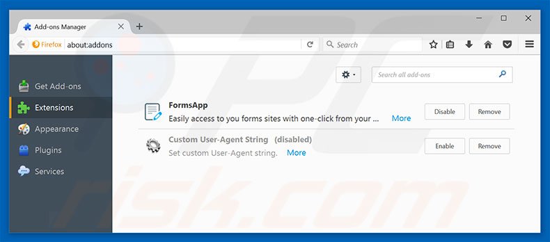 Eliminando search.gg de las extensiones de Mozilla Firefox