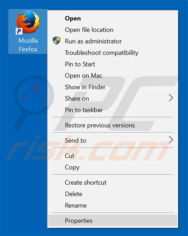 Eliminar search.gg del destino del acceso directo de Mozilla Firefox paso 1