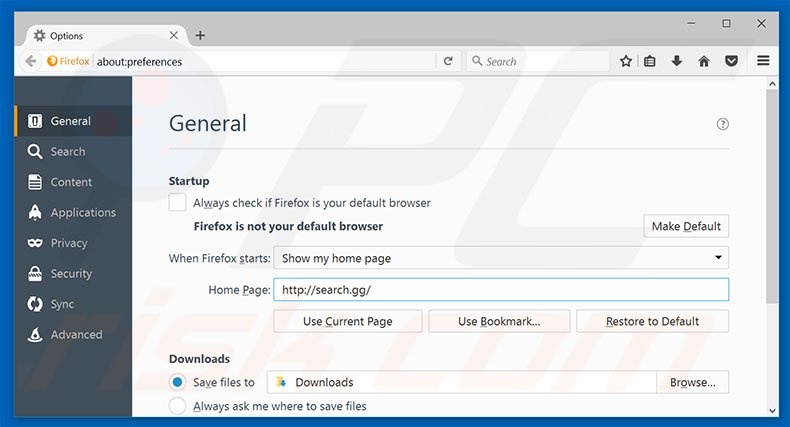 Eliminando search.gg de la página de inicio de Mozilla Firefox