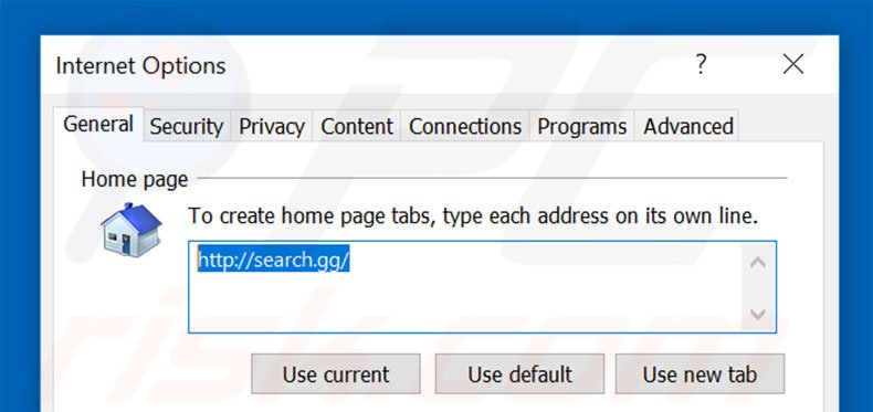 Eliminando search.gg de la página de inicio de Internet Explorer
