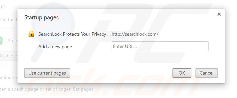 Eliminando searchlock.com de la página de inicio de Google Chrome