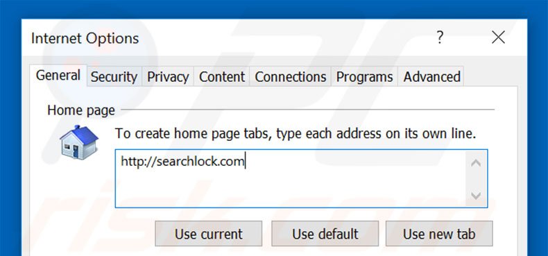 Eliminando searchlock.com de la página de inicio de Internet Explorer