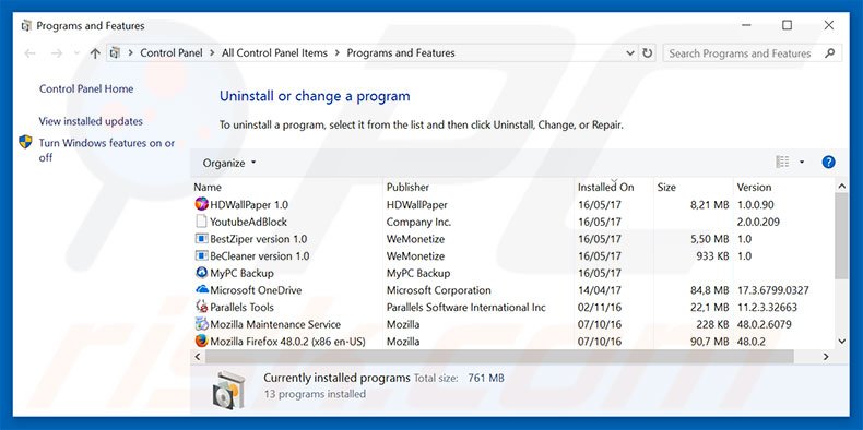 desinstalar el adware Windows Defender Alert del Panel de control