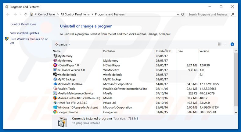 desinstalar el secuestrador de navegadores yeadesktop.com desde el Panel de control