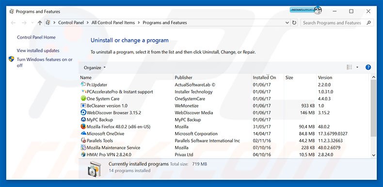 desinstalar el software publicitario Access To Your Computer Has Been Restricted desde el panel de control