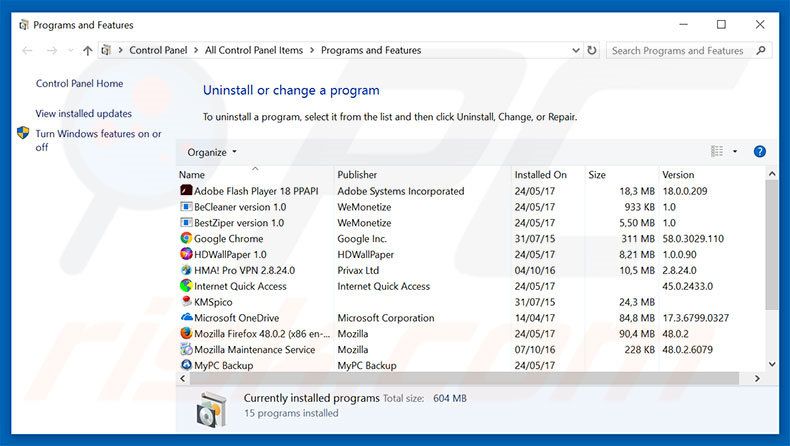 desinstalar el adware COMPUTER BLOCKED del Panel de control