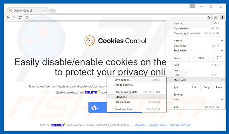 Eliminando los anuncios de Cookies Control de Google Chrome paso 1