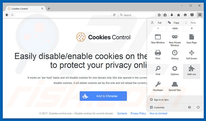 Eliminando los anuncios de Cookies Control de Mozilla Firefox paso 1