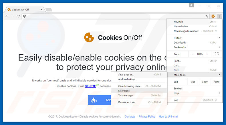 Eliminando los anuncios de Cookies On-Off de Google Chrome paso 1