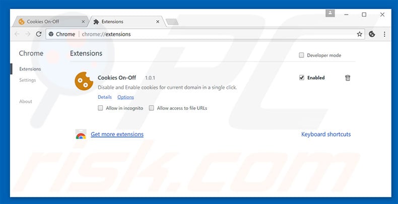 Eliminando los anuncios de Cookies On-Off de Google Chrome paso 2