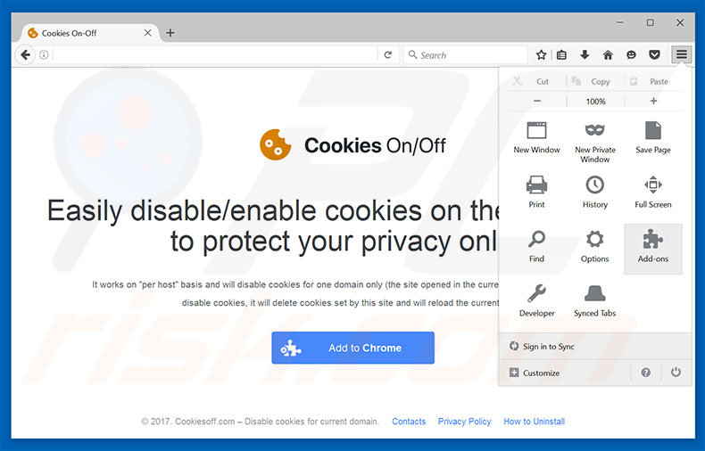 Eliminando los anuncios de Cookies On-Off de Mozilla Firefox paso 1
