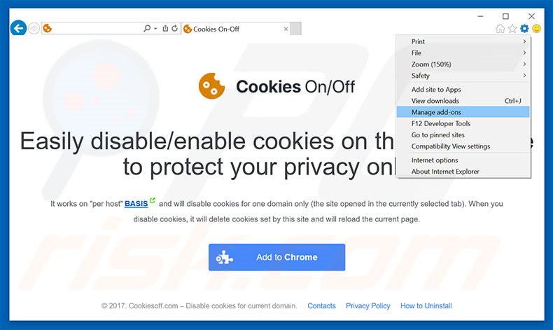 Eliminando los anuncios de Cookies On-Off de Internet Explorer paso 1
