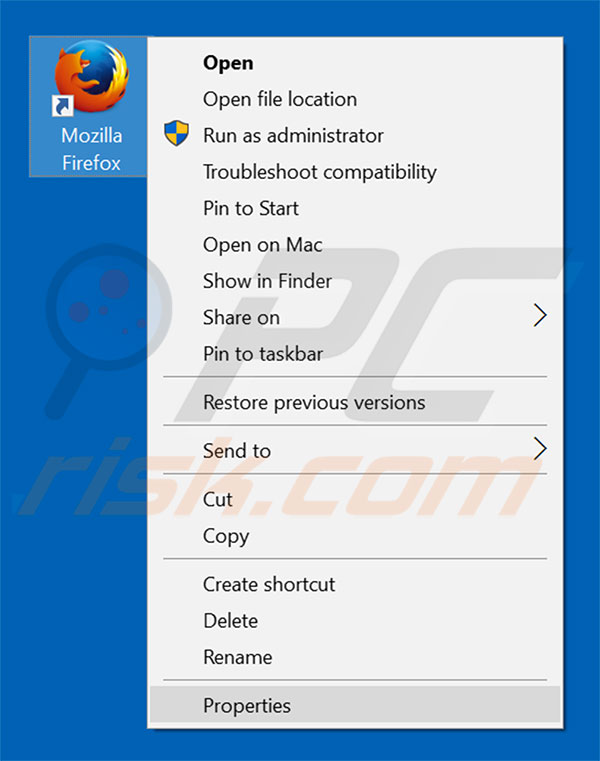 Eliminar goqrench.net del destino del acceso directo de Mozilla Firefox paso 1