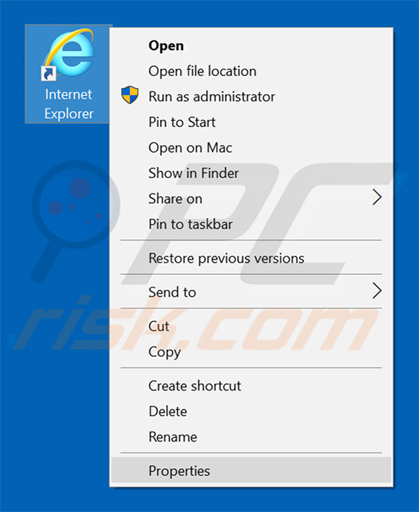 Eliminar goqrench.net del destino del acceso directo de Internet Explorer paso 1