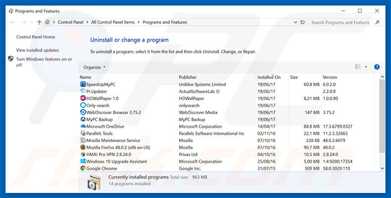 desinstalar el secuestrador de navegadores goqrench.net desde el Panel de control